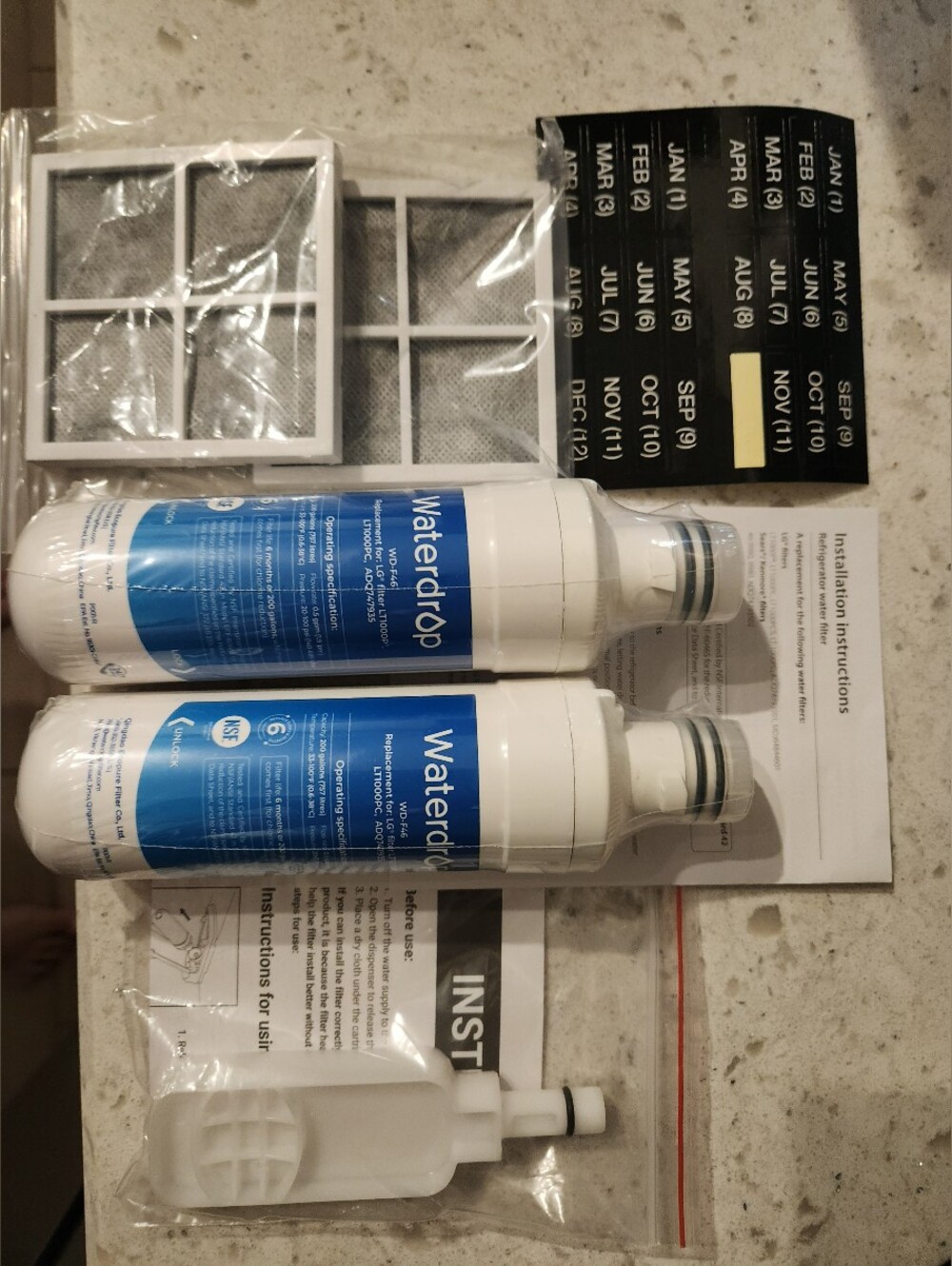 WATERDROP LG Replacement Refrigerator Water Filter Set - White